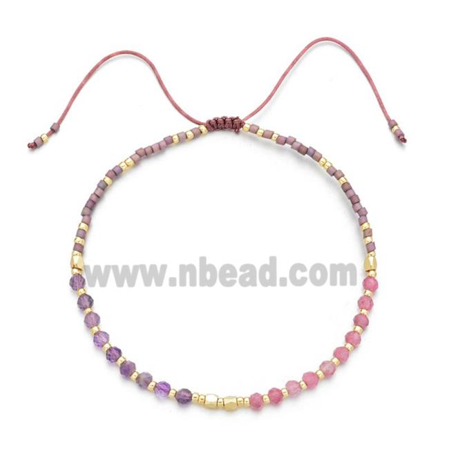 Amethyst Bracelet with pink tourmaline, adjustable