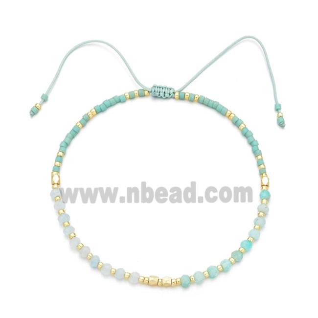 Amazonite Bracelet with Aquamarine, adjustable