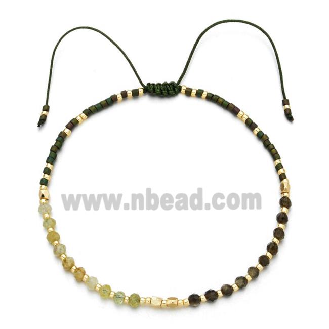 Peridot Bracelet with Obsidian, adjustable