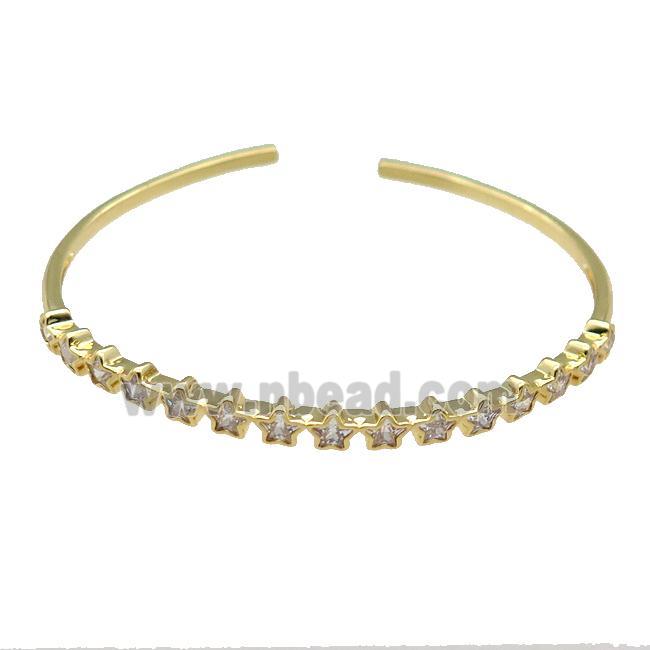 Copper Bangle Pave Zircon Star Gold Plated
