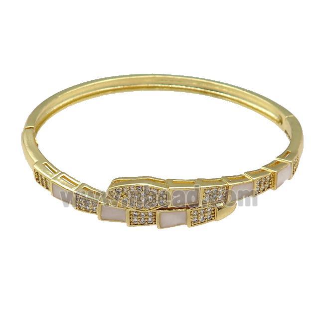 Copper Snake Bangle Pave Zircon Gold Plated