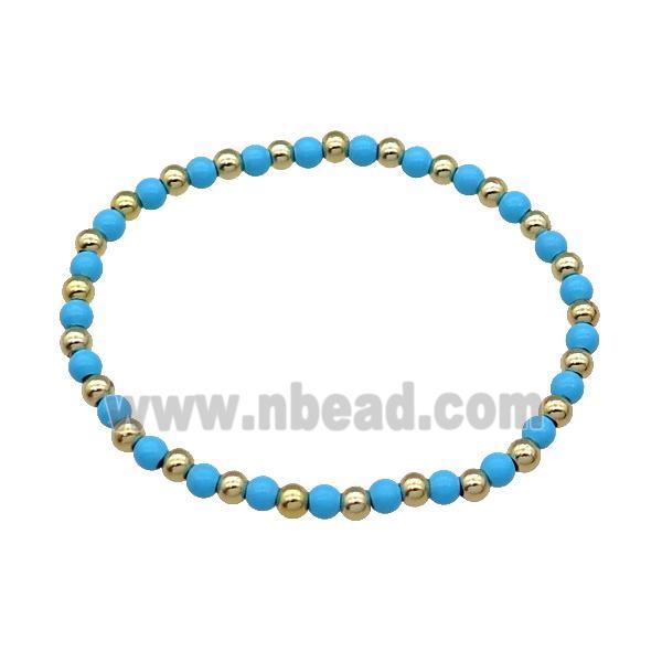 Copper Bracelet Stretchy Blue Lacquered Gold Plated