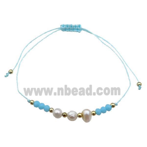 Pearl Bracelet With Crystal Glass Adjustable Blue