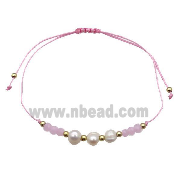 Pearl Bracelet With Crystal Glass Adjustable Pink