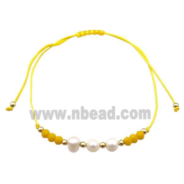 Pearl Bracelet With Crystal Glass Adjustable Yellow