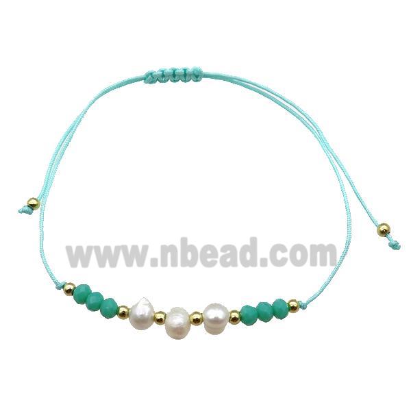 Pearl Bracelet With Crystal Glass Adjustable Aqua