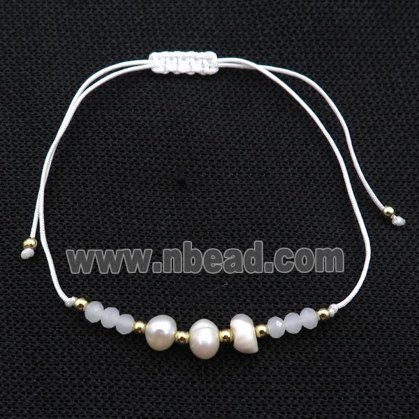 Pearl Bracelet With Crystal Glass Adjustable White