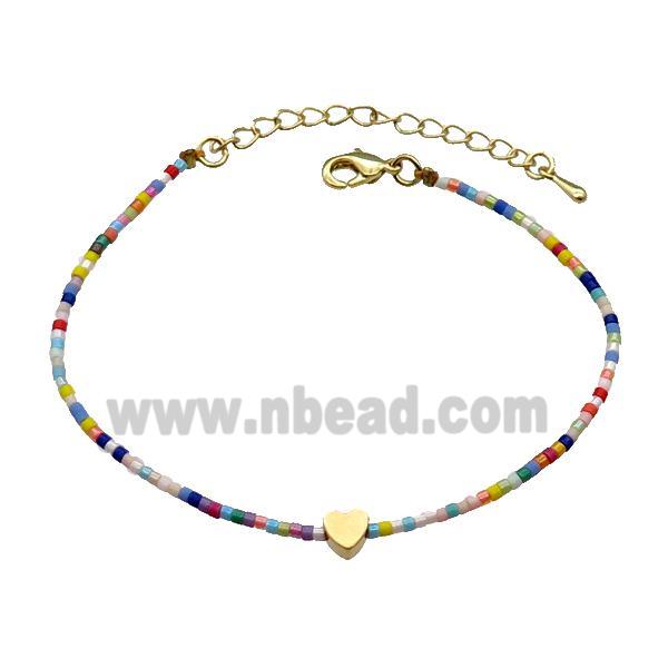 Glass Seed Bead Bracelet Heart Multicolor