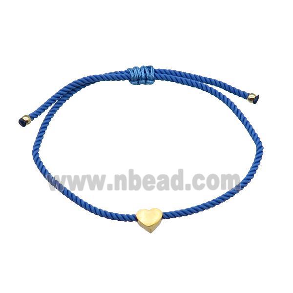 Blue Nylon Bracelet Heart Adjustable