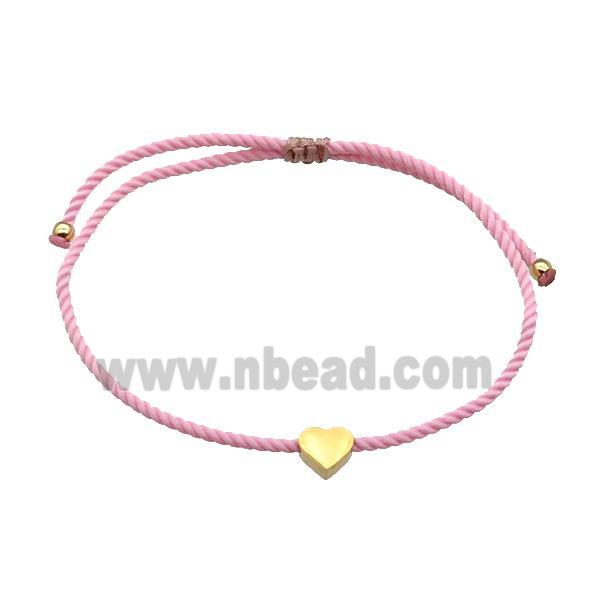 Pink Nylon Bracelet Heart Adjustable