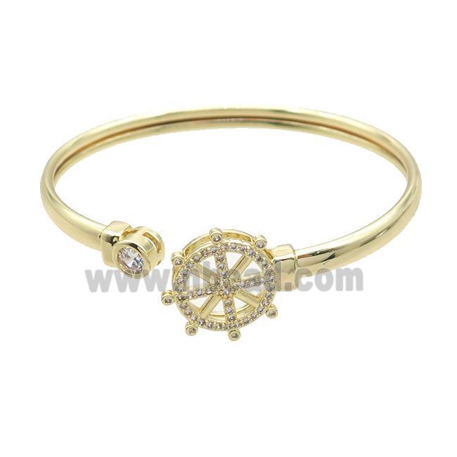 Copper Bangle Pave Zircon Ship Helm Gold Plated