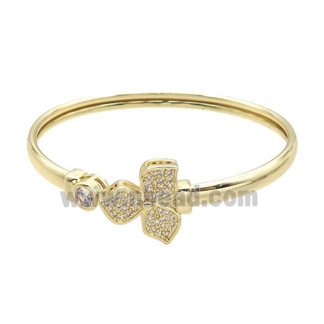 Copper Bangle Pave Zircon Clover Gold Plated