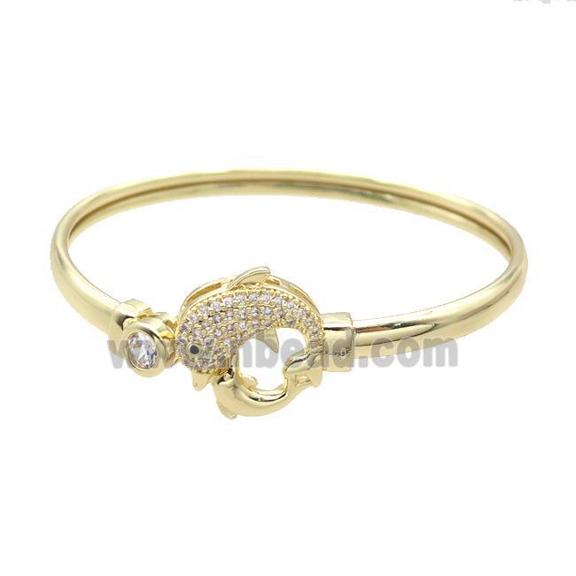 Copper Bangle Pave Zircon Dolphin Gold Plated