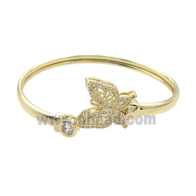 Copper Bangle Pave Zircon Butterfly Gold Plated