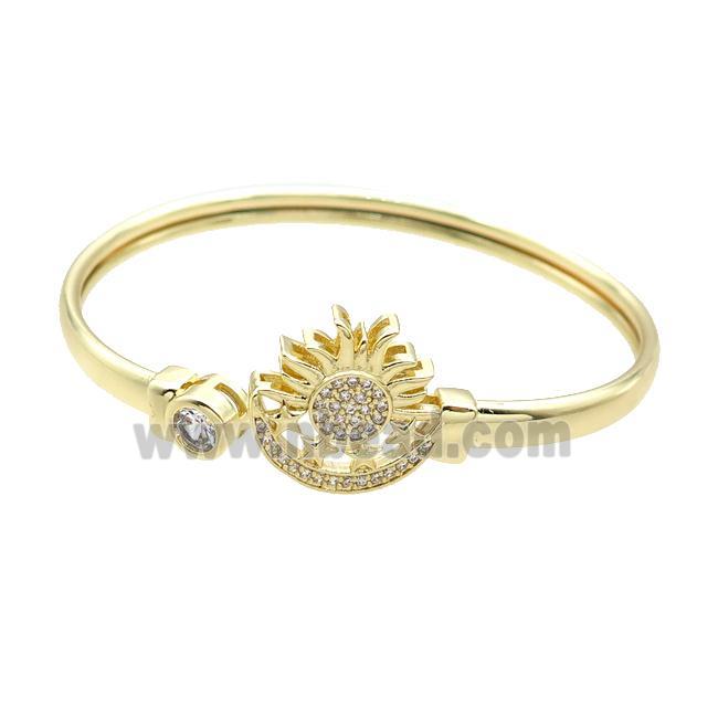 Copper Bangle Pave Zircon Sun Moon Gold Plated