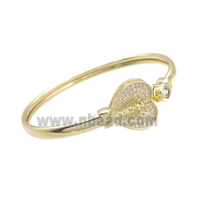 Copper Bangle Pave Zircon Heart Mary Gold Plated