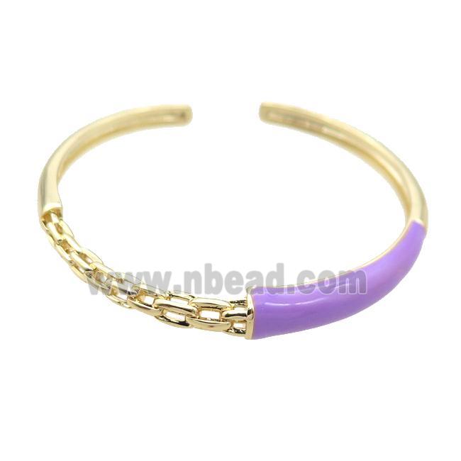 Copper Bangle With Lavender Enamel Gold Plated