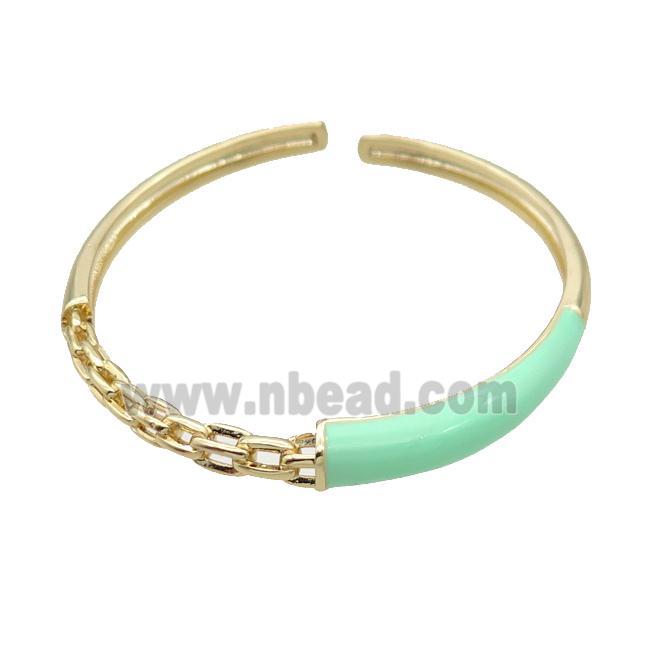 Copper Bangle With Green Enamel Gold Plated