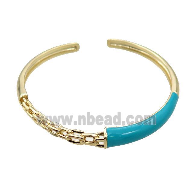 Copper Bangle With Teal Enamel Gold Plated