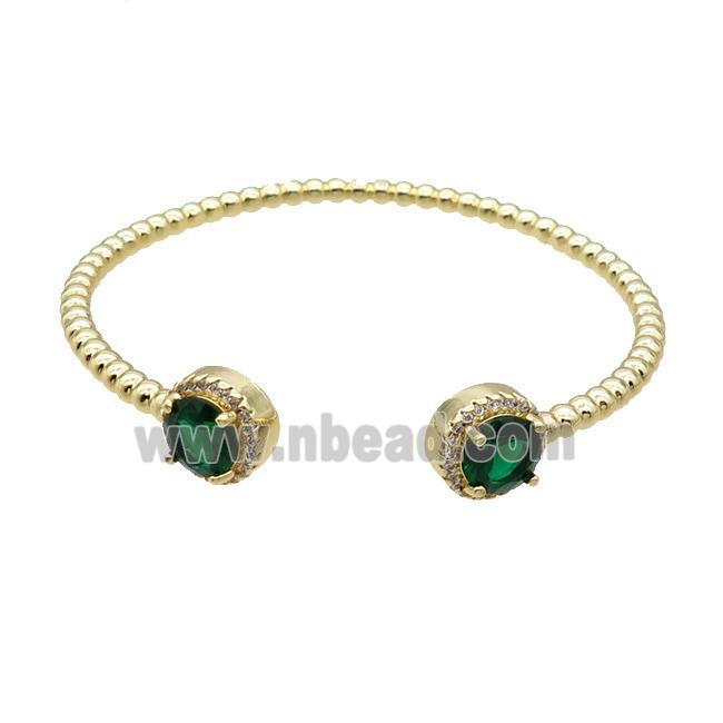 Copper Bangle Pave Green Crystal Gold Plated
