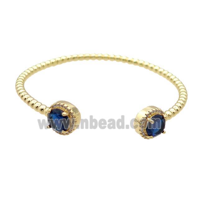 Copper Bangle Pave Darkblue Crystal Gold Plated