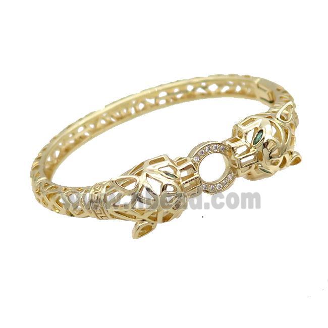 Copper Bangle Pave Zircon Tiger Gold Plated