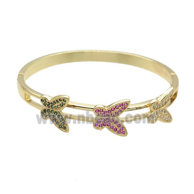 Copper Bangle Pave Zircon Butterfly Gold Plated