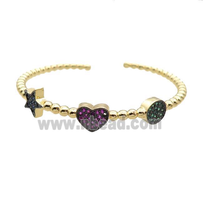 Copper Bangle Pave Zircon Heart Star Gold Plated