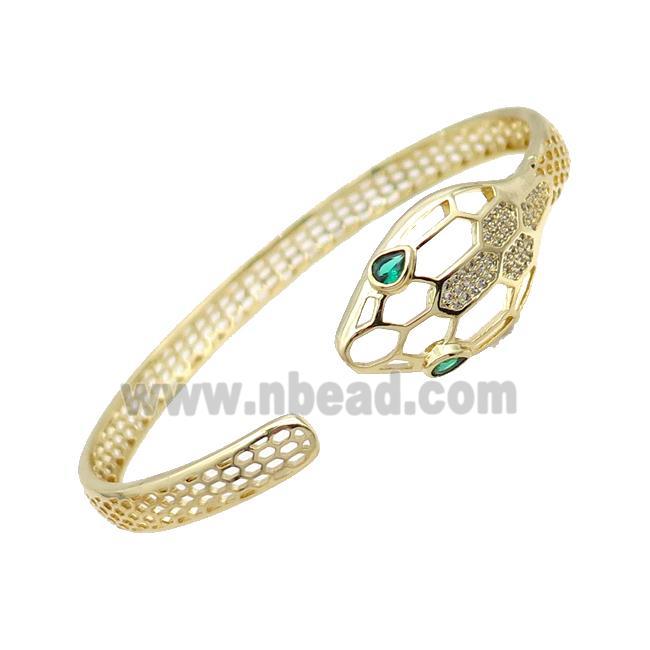 Copper Bangle Pave Zircon Snake Gold Plated