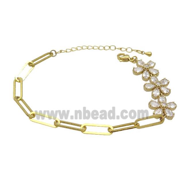 Copper Bracelets Pave Zircon Flower Gold Plated
