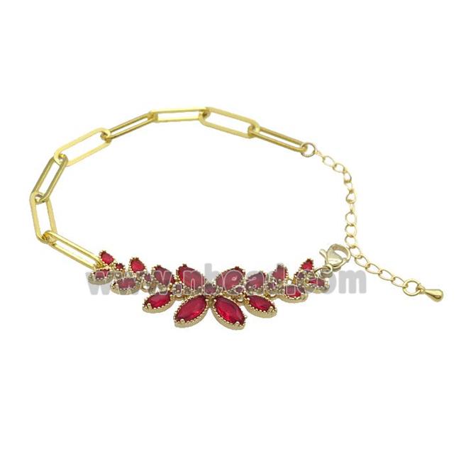 Copper Bracelets Pave Zircon Red Gold Plated