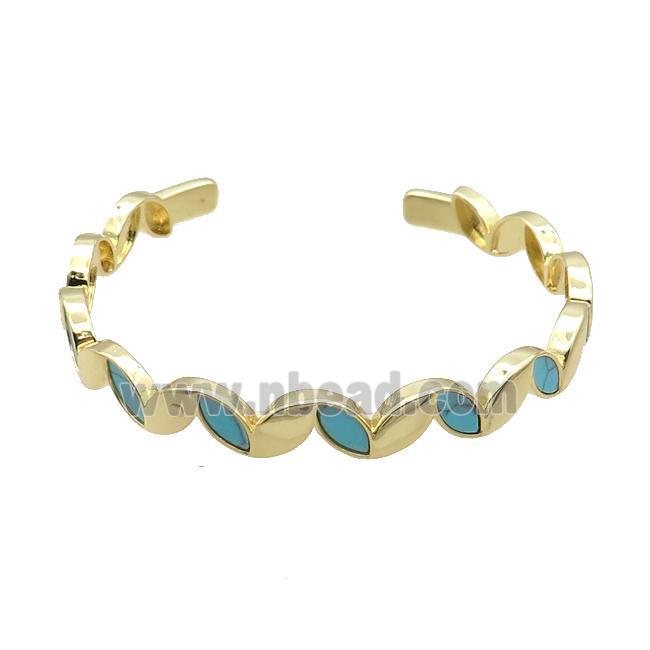 Copper Bangle Pave Blue Turquoise Gold Plated