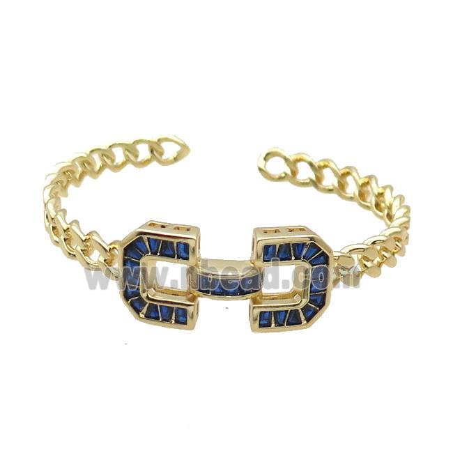 Copper Bangle Pave Zircon Blue Gold Plated