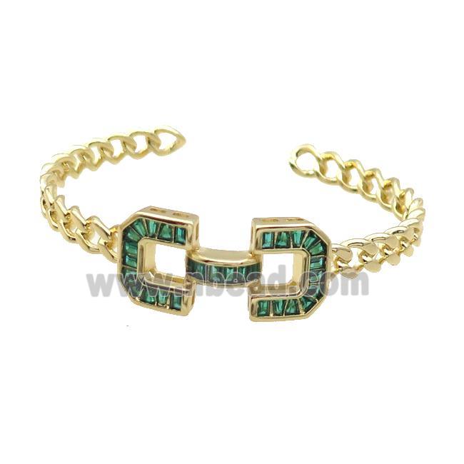 Copper Bangle Pave Zircon Green Gold Plated