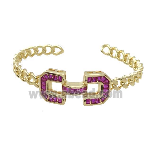 Copper Bangle Pave Zircon Hotpink Gold Plated