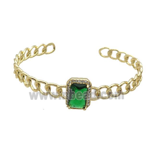 Copper Bangle Pave Green Crystal Glass Rectangle Gold Plated