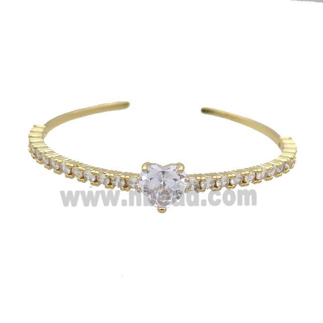 Copper Bangle Pave Zircon Crystal Glass Heart Gold Plated