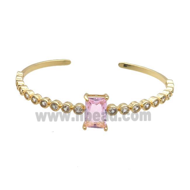 Copper Bangle Pave Zircon Pink Crystal Glass Rectangle Gold Plated