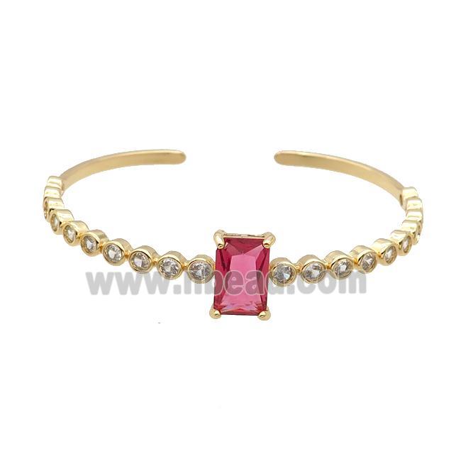 Copper Bangle Pave Zircon Red Crystal Glass Rectangle Gold Plated