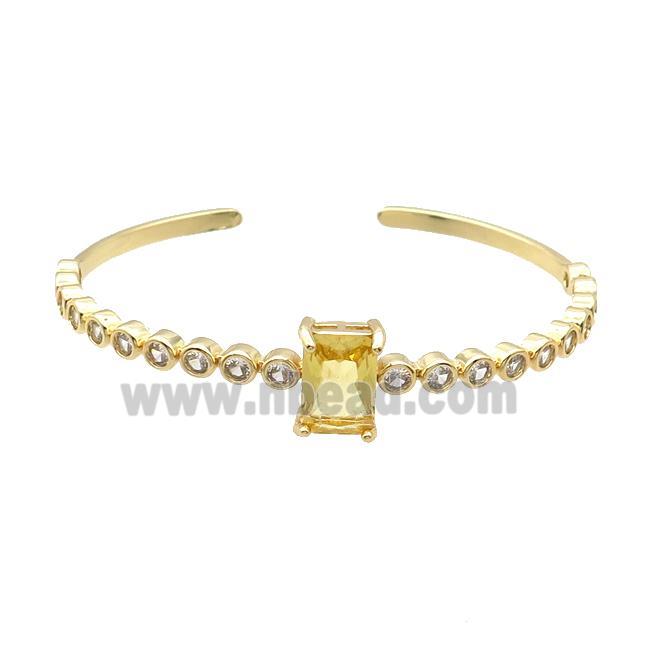 Copper Bangle Pave Zircon Yellow Crystal Glass Rectangle Gold Plated