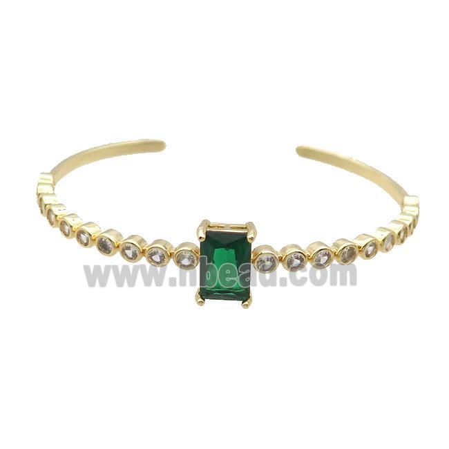 Copper Bangle Pave Zircon Green Crystal Glass Rectangle Gold Plated