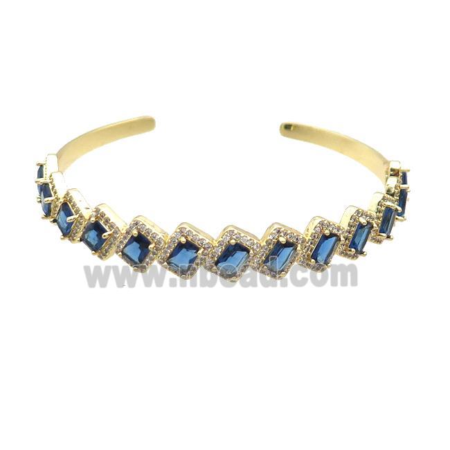 Copper Bangle Pave Zircon Blue Crystal Glass Rectangle Gold Plated