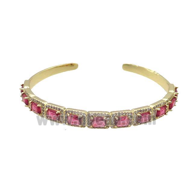 Copper Bangle Pave Zircon Red Crystal Glass Rectangle Gold Plated