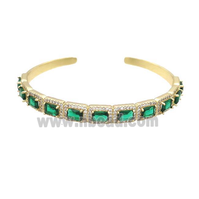 Copper Bangle Pave Zircon Green Crystal Glass Rectangle Gold Plated