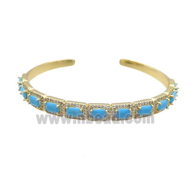 Copper Bangle Pave Zircon Turq Rectangle Gold Plated