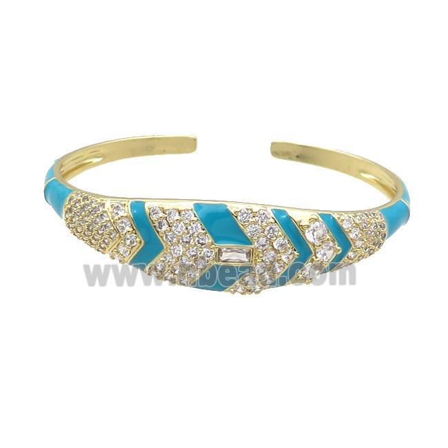 Copper Bangle Pave Zircon Teal Enamel Gold Plated