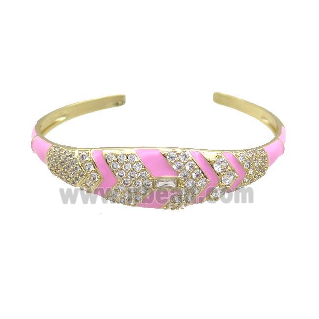 Copper Bangle Pave Zircon Pink Enamel Gold Plated