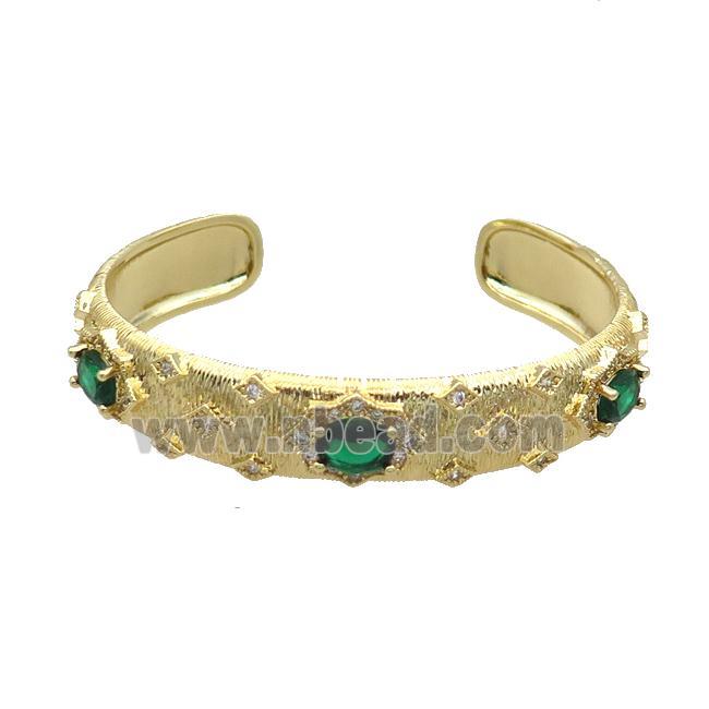 Copper Bangle Pave Zircon Green Crystal Glass Gold Plated