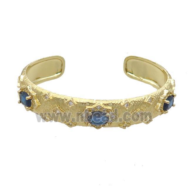 Copper Bangle Pave Zircon Blue Crystal Glass Gold Plated