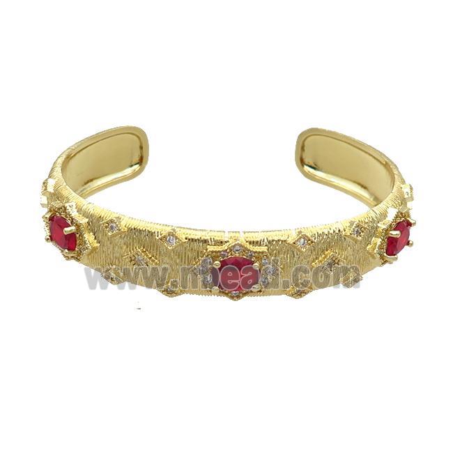 Copper Bangle Pave Zircon Red Crystal Glass Gold Plated